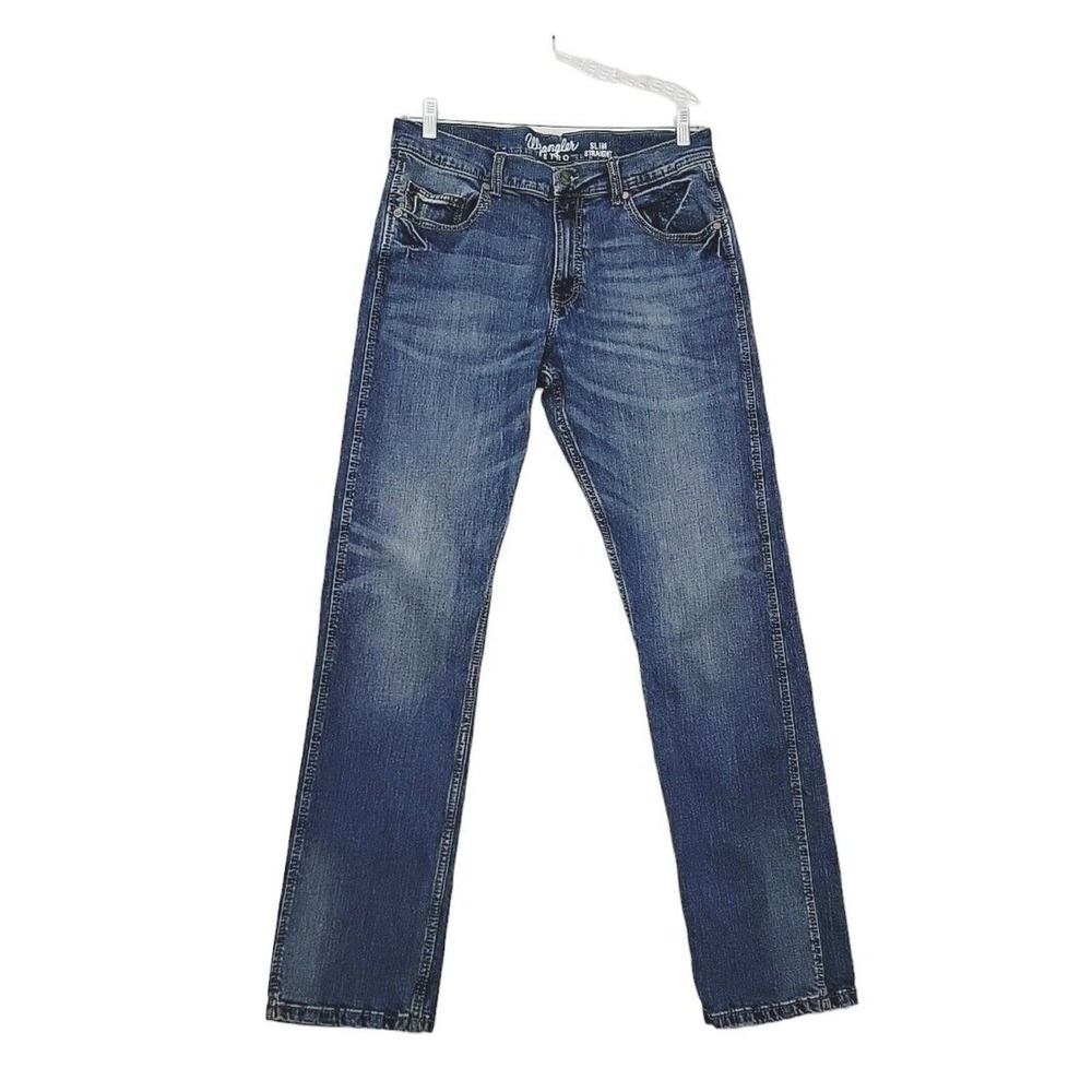 Wrangler Retro Jeans Men 34x34 Slim Straight Western Cowboy Medium Wash Stretch